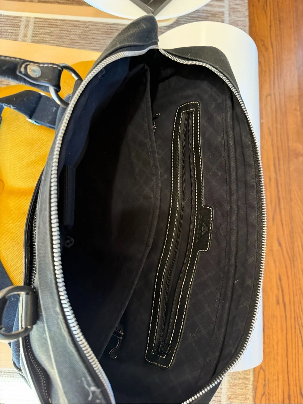 Ghurka Black Canvas Laptop Briefcase with Leather Trim